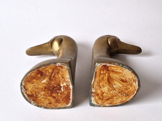 Image 1 of Set aus kupfernen Enten-Buchstützen – 70er Jahre