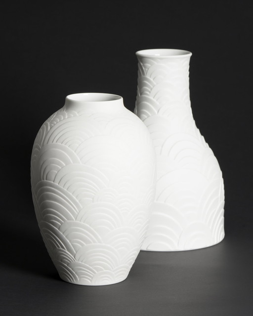 XL Heinrich Bisque Porcelain Vase Duo Vintage 60s Design Op-Art Relief Art Déco