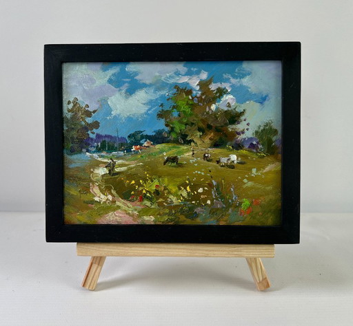 Original Oil Painting: Summer Nature Landscape - Afternoon on the Pasture