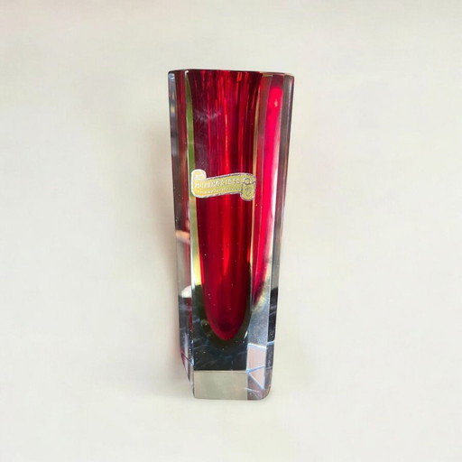 Faceted Murano glass Sommerso vase by Flavio Poli, Italy 1970s in top condition