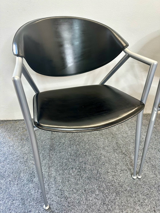 2 Sedie Calligaris Italiane Pelle Nera Vintage Anni '80/'90, Sedie da pranzo, Nero (foto 9 di 13)
