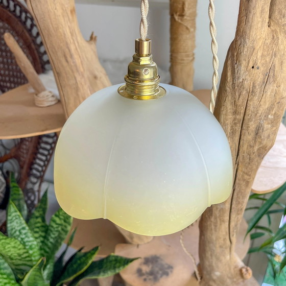 Lampada a Sospensione Plug-in con Paralume in Vetro Smerigliato Ambrato Vintage – Luce Morbida – (photo 2 of 14)