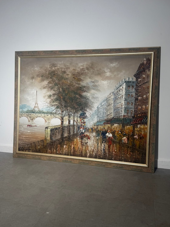 Large Paris Street Scene Oil Painting – Signed Burnett – Paintings & Drawings (photo 2 of 7)