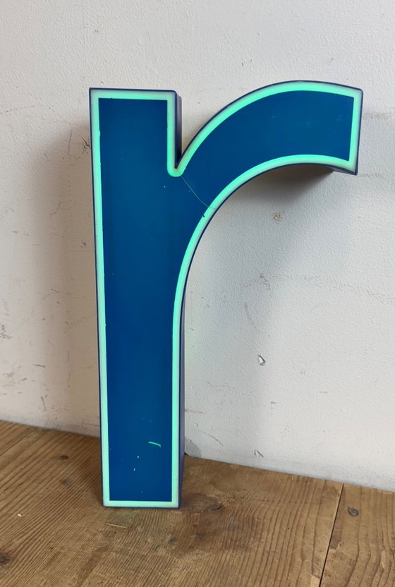 Image 1 of Vintage Blue Plastic Illuminated Letter R , 1970s