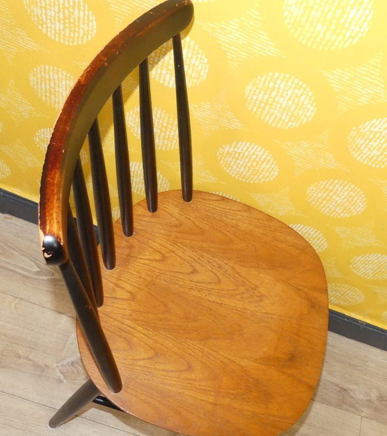Image 1 of 60er Jahre Klassiker Sprossenstuhl Holz zweifarbig Küchenstuhl tapiovaara Stil Stuhl schwarz braun