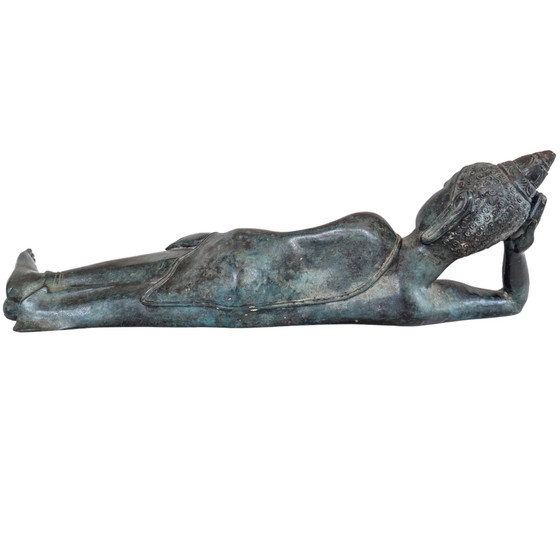 Bouddha Couché en Bronze Antique de Thaïlande avec Traces de Dorure, Statue Parinirvana, 77 cm – Sculptures (photo 2 of 7)