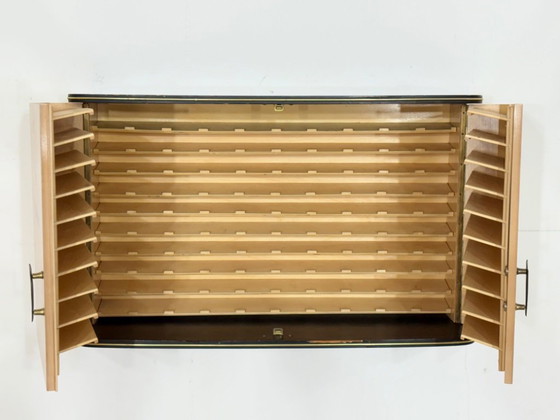 Image 1 of Beautiful vintage Pelikan wall cabinet, wall cupboard, hanging display cabinet, mid-century modern