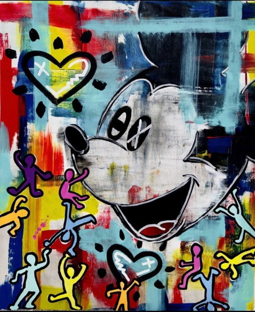 Mickey Invasion Keith. Peint à la main sur toile, unique (édition 1/1) et signé. Avec COA.