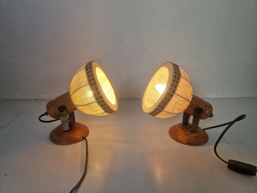 2 lampes de lit vintage en pin suédois