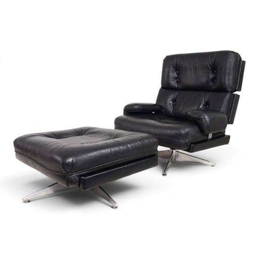 Howard Keith Kohinoor leren fauteuil met voetenbank voor HK Furniture, 1970