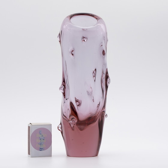 Image 1 of Mid-Century-Modern Miroslav Klinger Glass Vase Alexandrite Nubs Noppenglas H22Cm