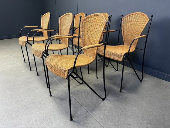 Image 1 of Rieten stoelen van Frederick Weinberg, jaren 60, set van 6