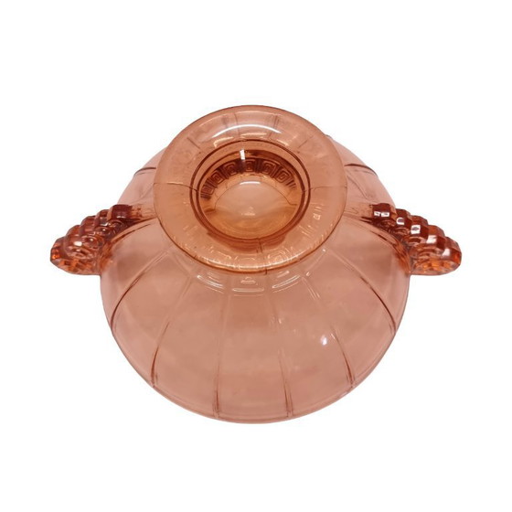 Image 1 of Rosafarbene Art-Deco-Obstschale aus Glas