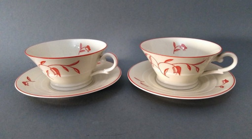 Par de tazas de té con platillo «Metrópolis» de Otto Prutscher, estilo Art Déco/Bauhaus, 1935