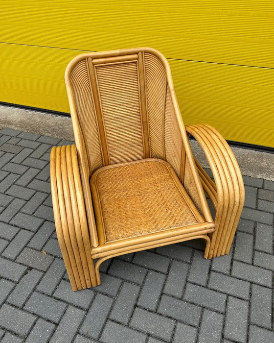 Vintage Italian Rattan Bamboo Lounge Armchair, 70s, Beige (photo 12 of 14)