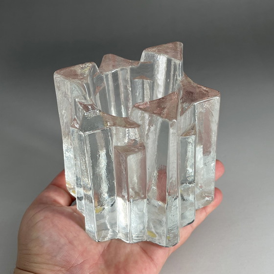 Image 1 of Vintage Lars-Gunnar Johansson ice glass candle holder, Lindshammar, Sweden