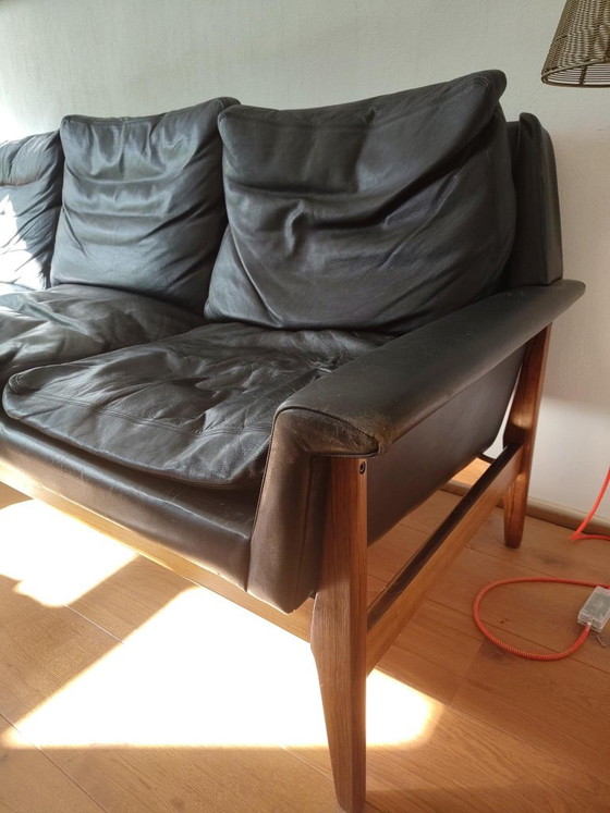 Bovenkamp Set Van Fauteuil En 3-Zits Bank Van Rozenhout En Leer – 3-5 zitsbanken, Leather, Wood (photo 3 of 10)