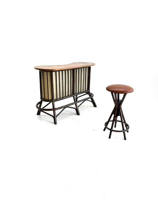 Mobile bar vintage in manou e rattan, Danimarca anni '60 – barkrukken, Copper (photo 2 of 14)