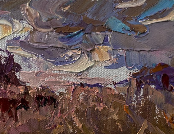 Original Oil Painting Autumn Field Landscape Spacious Field – Paintings & Drawings, Canvas (photo 4 of 8)