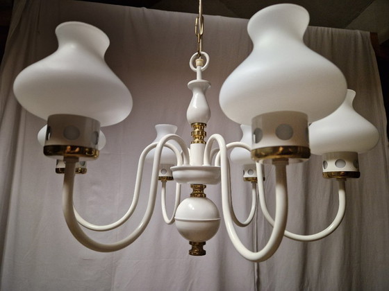 Image 1 of Rare Mid-Century Czech Lighting Set – 6-Arm Chandelier + Wall Lamp by Drukov, 1960s
