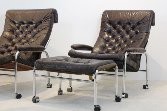 Pair of Noboru Nakamura ‘Bore’ Leather Lounge Chairs, Ikea, Adjustable recliner chair, Chrome (photo 5 of 14)