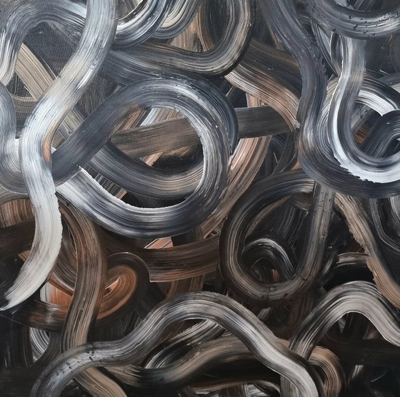 Image 1 of Frances Eckhardt - 100x120 cm, œuvre d'art sombre peinte à la main, peinture moderne abstraite contemporaine