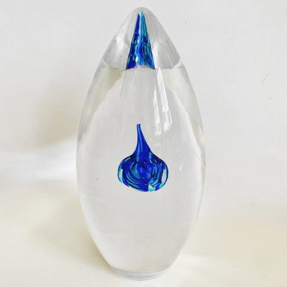 Image 1 of Fermacarte vintage in vetro trasparente blu