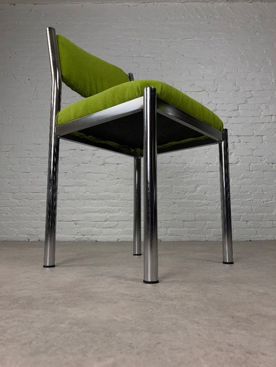 Image 1 of Chromen stoelen met polyesterfluweel