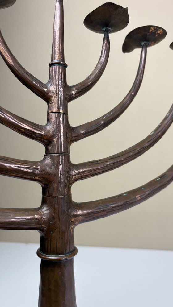 Egidio Casagrande Brutalist Italian Design 9-Arm Movable Vintage Hammered Copper Candle Holder (photo 6 of 15)