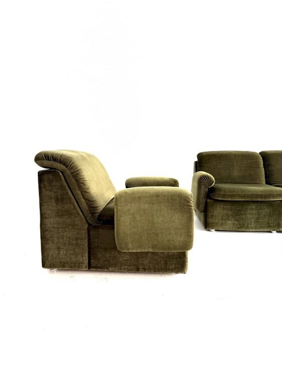 Divano modulare vintage a 6 pezzi in velluto, Italia '80 – Divani modulari, Wood, Plastic (photo 3 of 15)