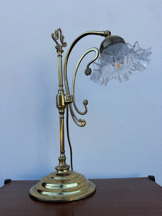 Lampada a collo di cigno in ottone Art Nouveau – Lampade da tavolo, Vetro (photo 8 of 15)