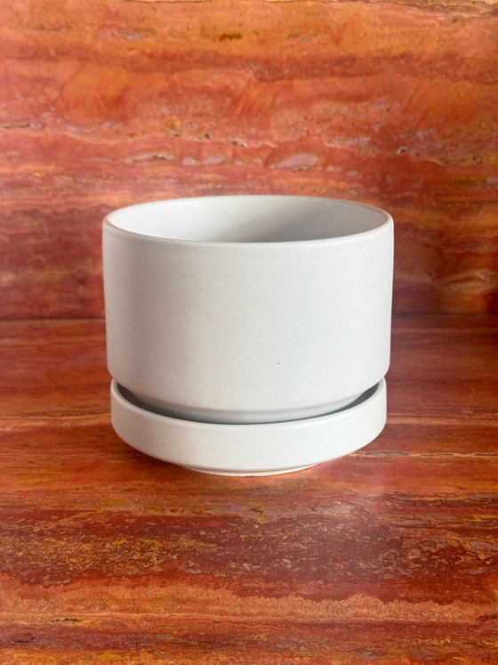 Arabia Finland, Pair of vintage ceramic Plant pots, brown & white, Creme (photo 2 of 8)