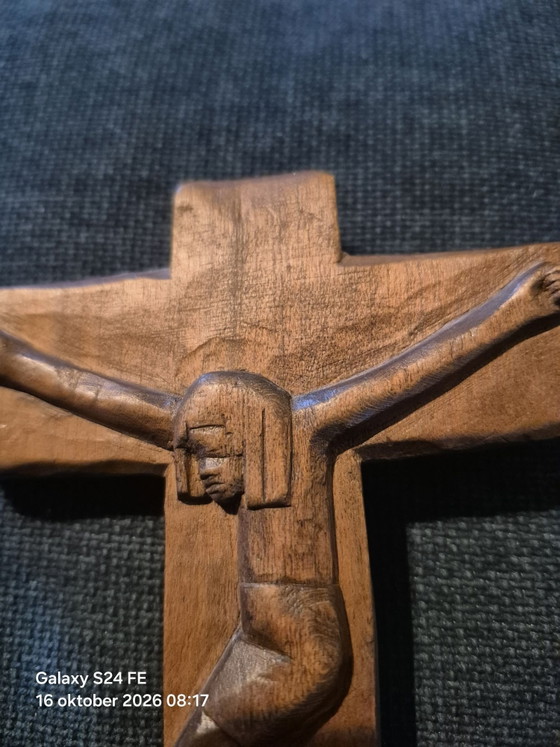 Modernistisch religieus kruisbeeld – Gijs jacobs, Beeldhouwkunst, Hout (photo 3 of 6)
