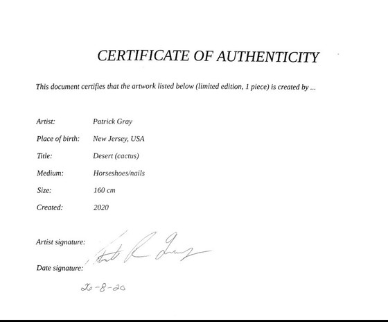 Image 1 of Opera d'arte - CACTUS di Patrick Gray (USA) 2020 - ferri di cavallo/chiodi