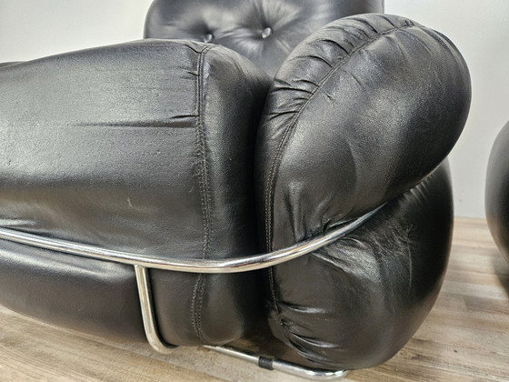 Image 1 of Okay Chairs in Black Leather and Tubular Steel by Adriano Piazzesi