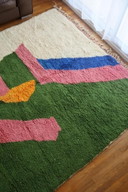 Beni Ouraine rug in natural wool, handwoven with colorful patterns, 2/3 m