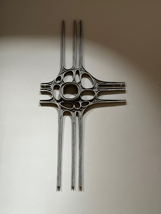 Image 1 of Pannello murale brutalista, fuso in alluminio, anni '70