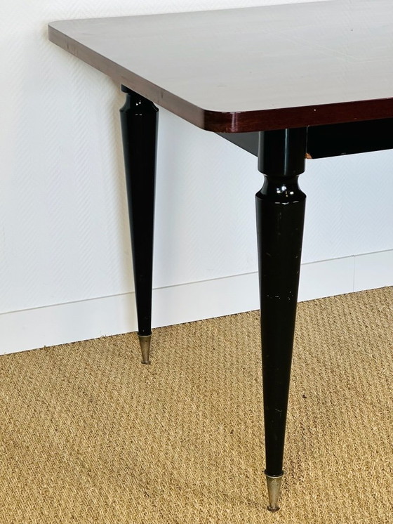 Image 1 of Modernistische eettafel met marqueterie van macassar-ebbenhout, Frankrijk, 1950