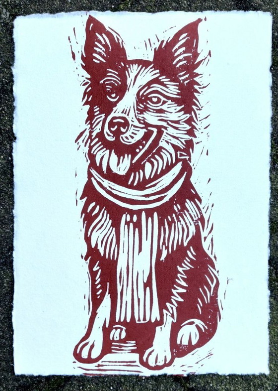 Image 1 of Terracotta Border Collie Linocut Print A4
