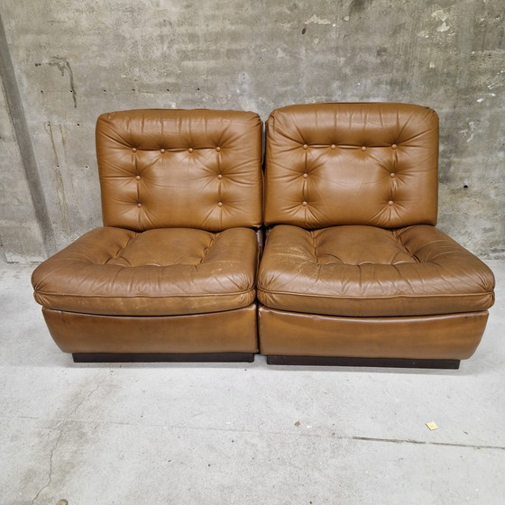 Image 1 of Elementen bank 2 fauteuils jaren 60 leren tweezitsbank 