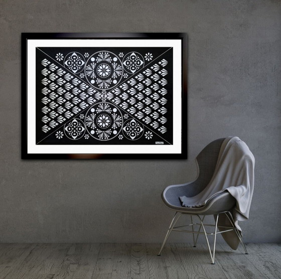 Image 1 of Origineel geometrisch inktkunstwerk – zwart-wit | Ingelijst en gesigneerd