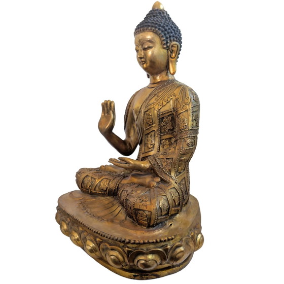 Buddha monumentale dorato a fuoco – Stile Tibetano-Rattanakosin – 44 cm / 6.4 kg – Sculture, Bronze (photo 11 of 20)