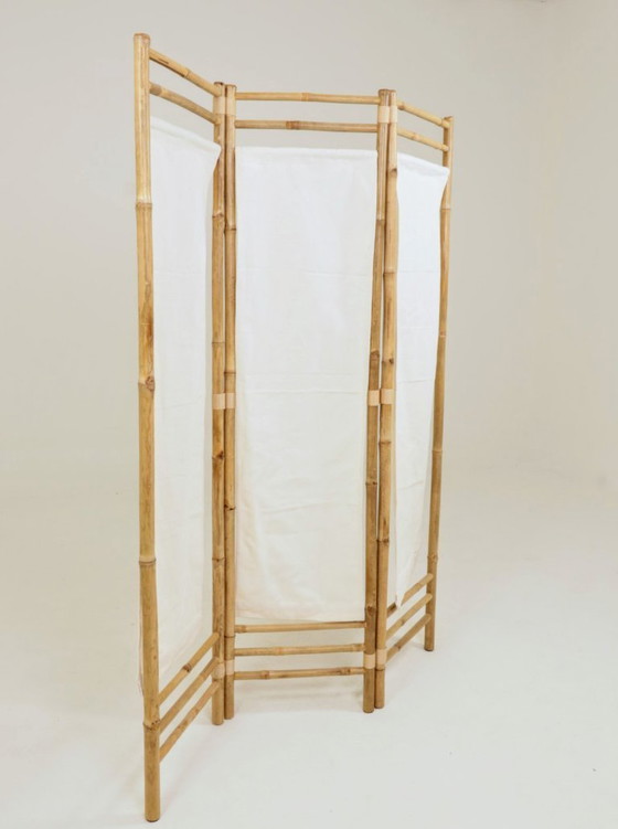Image 1 of Paravent bambou 3 screen beige fabric 
