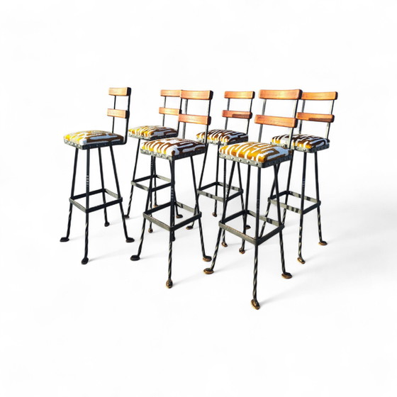 Image 1 of 6 1970s Brutalist Barstools in Steel and teak 