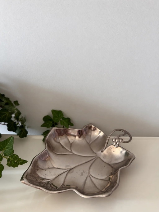 Silver-tone Art Nouveau Leaf Dish