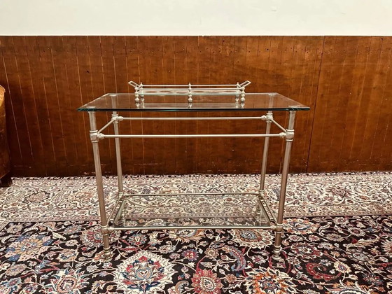 Eichholtz Regency Sidetable table pewter glas, Side tables, Metal, Silver, Hollywood Regency (photo 2 of 12)