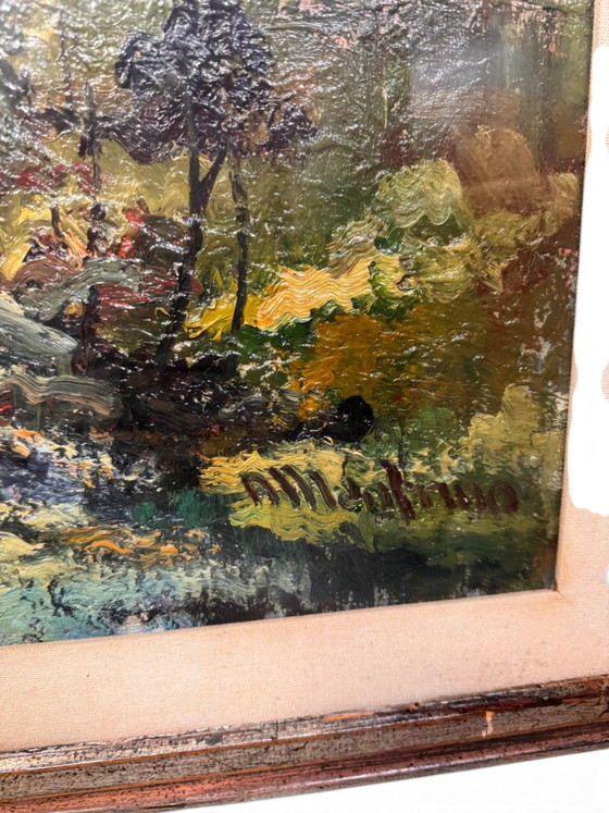 Italian 1950s Oil on Canvas – Paintings & Drawings, Textile, Wood (photo 6 of 6)