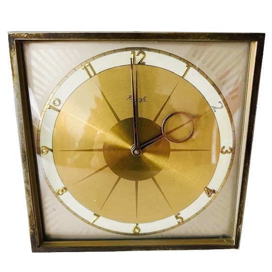 Image 1 of Horloge de table art déco Kienzle starburst en laiton années 1930