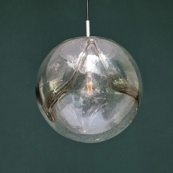 Image 1 of Lampe pendante vintage de l'ère spatiale - Hustadt Leuchten - Verre et métal chromé - Ø 30 cm - 1970