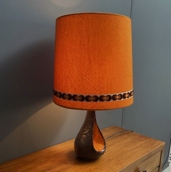 Ceramic Orange / Brown Table Lamp 1960s – Textile (photo 11 of 13)